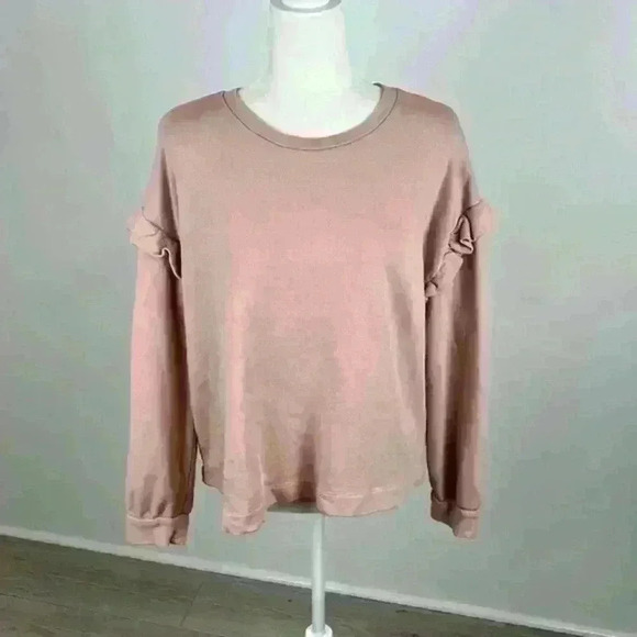 Loft Light Pink Ruffle Sleeve Long Sleeve Top Size L - Picture 1 of 8